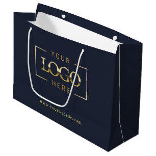Navy Blue Company Custom Logo Minimalist Promo Large Gift Bag