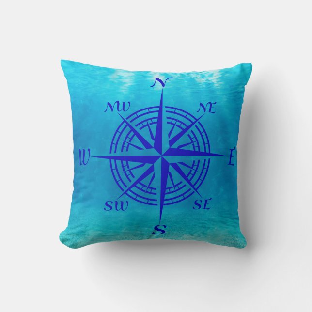 Navy Blue Compass Rose Cushion (Front)