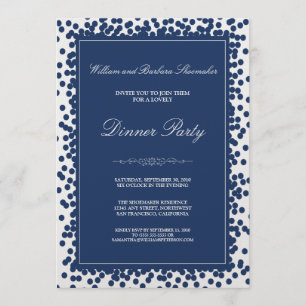 Navy Blue Confetti Dinner Party Invitation