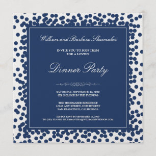 Navy Blue Confetti Dinner Party Invitation