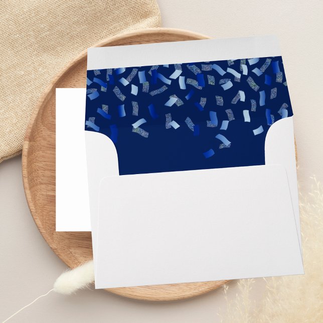 Navy blue confetti white envelope (Creator Uploaded)