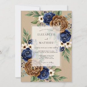 Navy Blue Copper Autumnal Wedding Invitation