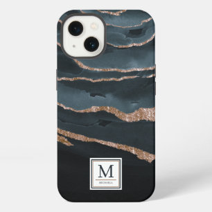 Navy Blue & Copper Elegant Abstract Watercolor iPhone 13 Case