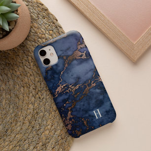 Navy Blue & Copper Marble Monogram iPhone 13 Case