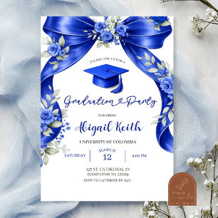 Navy blue Coquette Graduation Party with phot Invitation