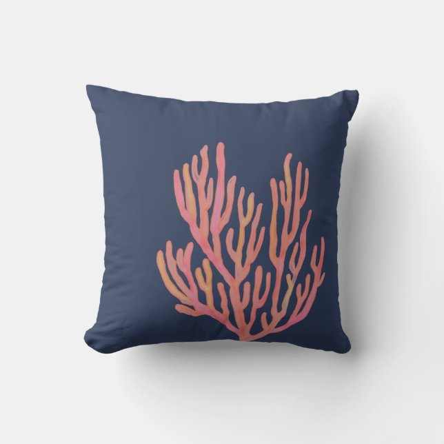 Navy Blue Coral Cushion (Front)