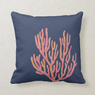 Navy Blue Coral Cushion
