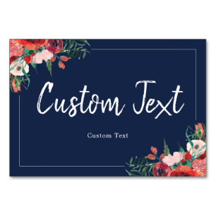 Navy Blue Coral Floral Reserved Wedding Sign Table Number