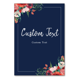 Navy Blue Coral Floral Reserved Wedding Sign Table Table Number