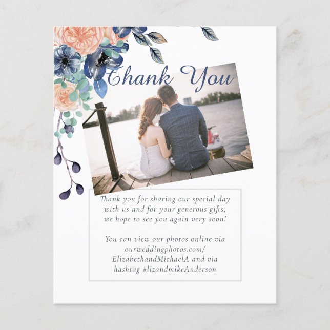 Navy Blue Coral Orange Wedding Thank You (Front)