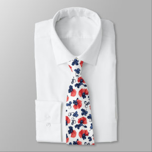 Navy Blue & Coral Poppy Floral Vintage Tie