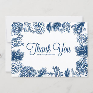 Navy Blue Coral Reefs Frame Summer Wedding  Thank You Card