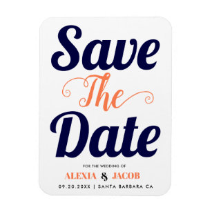 Navy blue, coral Save the Date typography Magnet