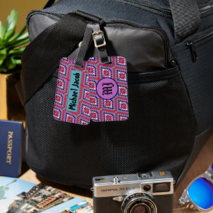 Navy Blue & Coral Southwest Geometric Custom Name Luggage Tag