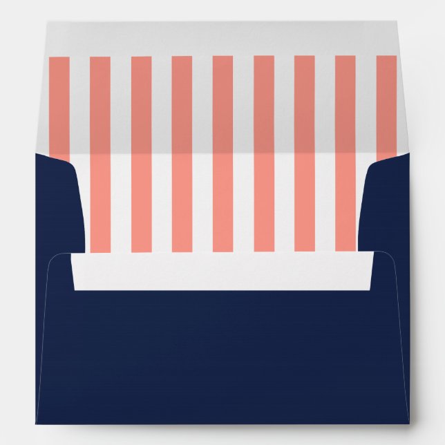 Navy Blue/Coral Stripes Nautical Beach Envelopes (Back (Bottom))