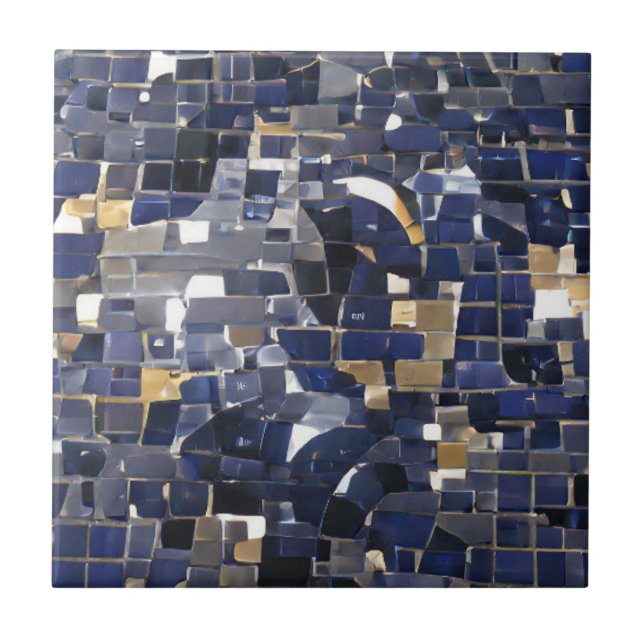 Navy blue corner mosaic digital art  ceramic tile (Front)