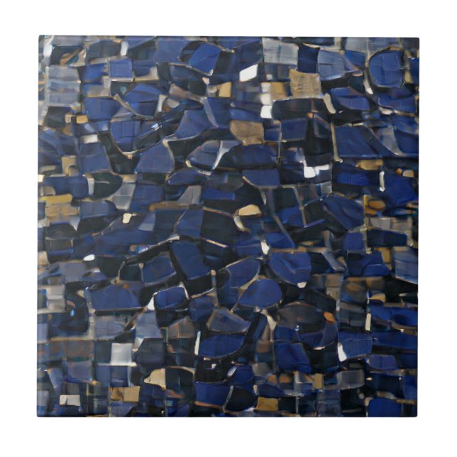Navy blue corner mosaic digital art  ceramic tile (Front)