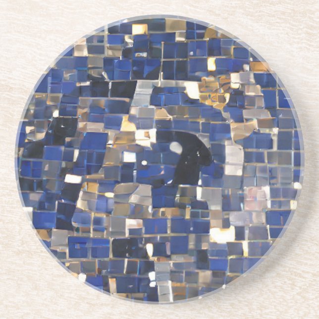 Navy blue corner mosaic digital art  coaster (Front)