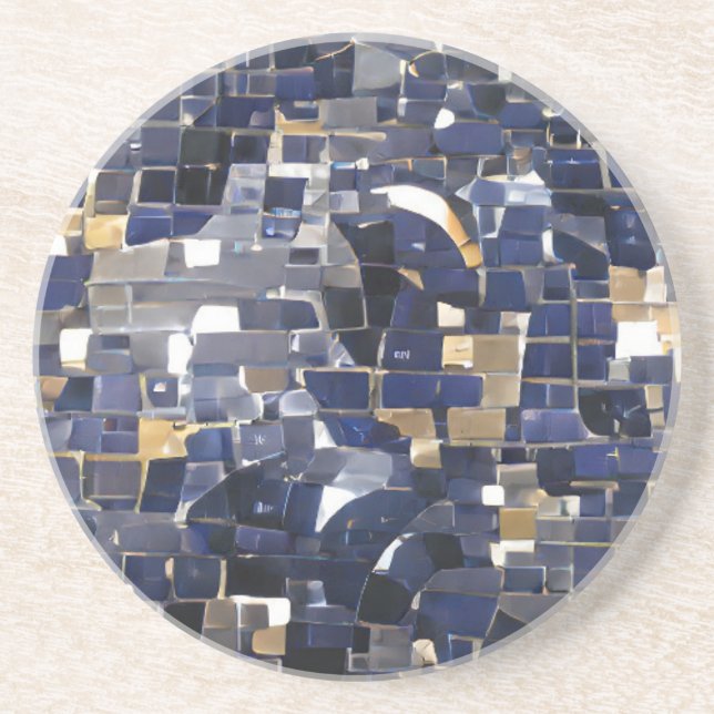 Navy blue corner mosaic digital art  coaster (Front)