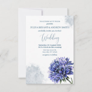 Navy Blue Cornflower Floral simple wedding Invitation