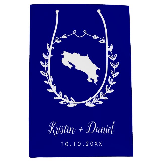 Navy Blue Costa Rica Map Wedding Welcome Swag Medium Gift Bag (Front)