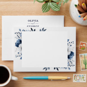 Navy Blue Country Floral Return Address Envelope