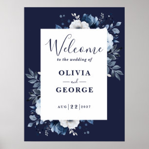 Navy Blue Country Floral Wedding Welcome Sign