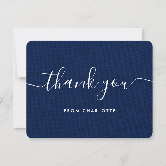 Navy Blue Country Wedding Bridal Shower Birthday Thank You Card (Front)