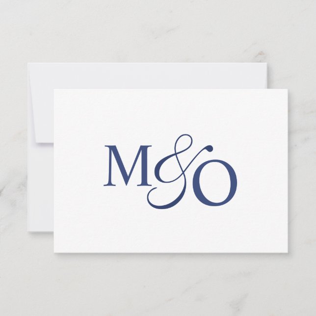 Navy Blue Couple Ampersand Monogram Card (Front)