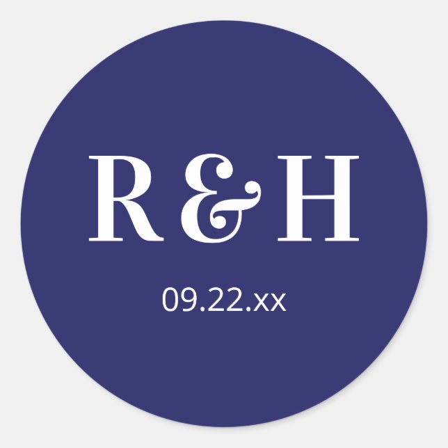 Navy Blue Couple Initials Classic Round Sticker (Front)