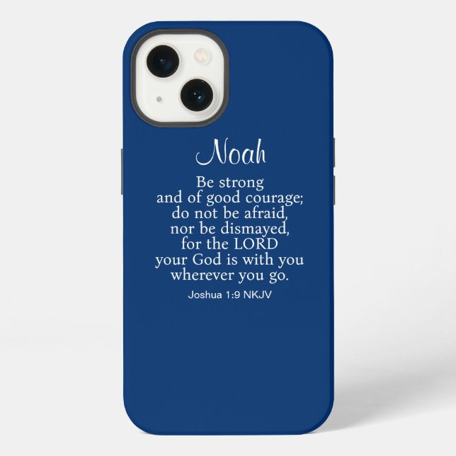 Navy Blue Courage Bible Verse Custom Name Simple iPhone Case (Back)