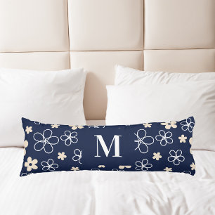 Navy blue cream flower pattern retro body cushion
