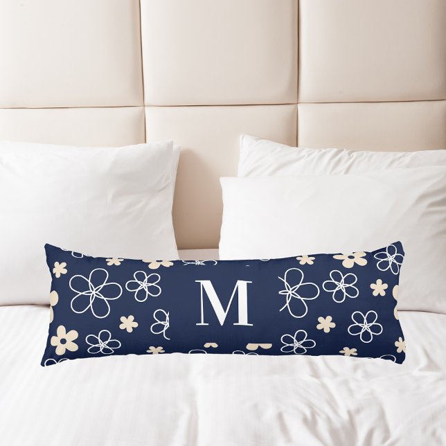 Navy blue cream flower pattern retro body cushion (Creator Uploaded)