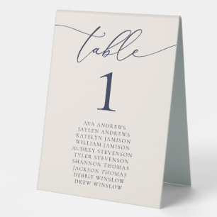 Navy Blue Cream Minimalist Wedding Table Number