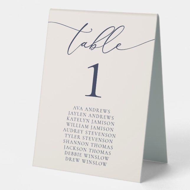 Navy Blue Cream Minimalist Wedding Table Number (Front)