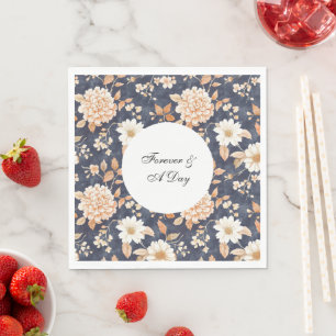 Navy Blue Cream Peach Floral Wedding Napkin