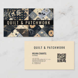Navy Blue Cream Quilt Patchwork Handmade Clothing  Business Card