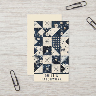Navy Blue Cream Quilt Patchwork Handmade Clothing  Business Card