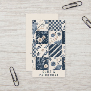 Navy Blue Cream Quilt Patchwork Handmade Clothing  Business Card