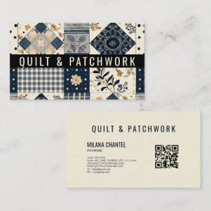 Navy Blue Cream Quilt Patchwork Handmade Clothing  Business Card