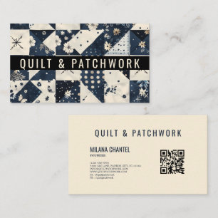 Navy Blue Cream Quilt Patchwork Handmade Clothing  Business Card