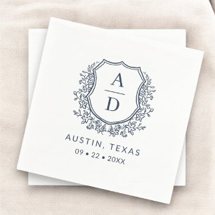 Navy Blue Crest Modern Monogram Wedding  Napkin