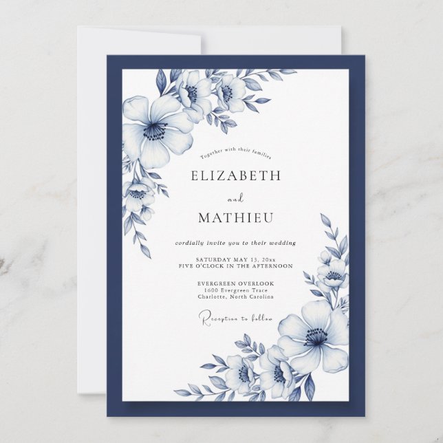 Navy Blue Crisp Winter Wedding Invitation (Front)