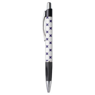 Navy blue cross stitches on white