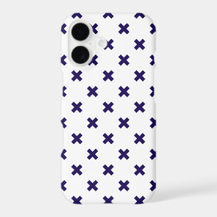 Navy blue cross stitches on white