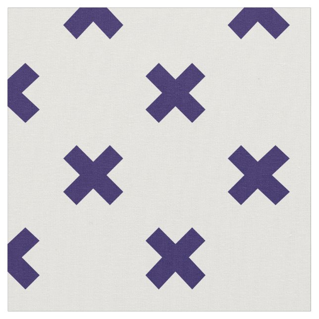 Navy blue cross stitches on white fabric (Close Up)