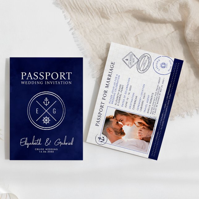 Navy Blue Cruise Passport Destination Wedding  Invitation (Creator Uploaded)