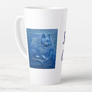 Navy blue Custom Art Nouveau cat Stylish Cat Lady Latte Mug