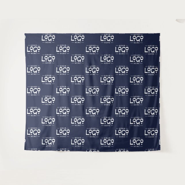 Navy blue Custom Business Logo Backdrop Minimal Tapestry (Front (Horizontal))
