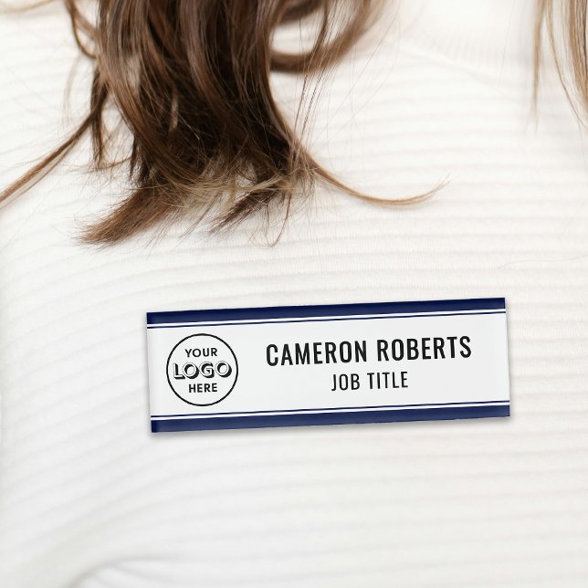 Navy Blue Custom Company Logo Employee Name Tag (Creator Uploaded)